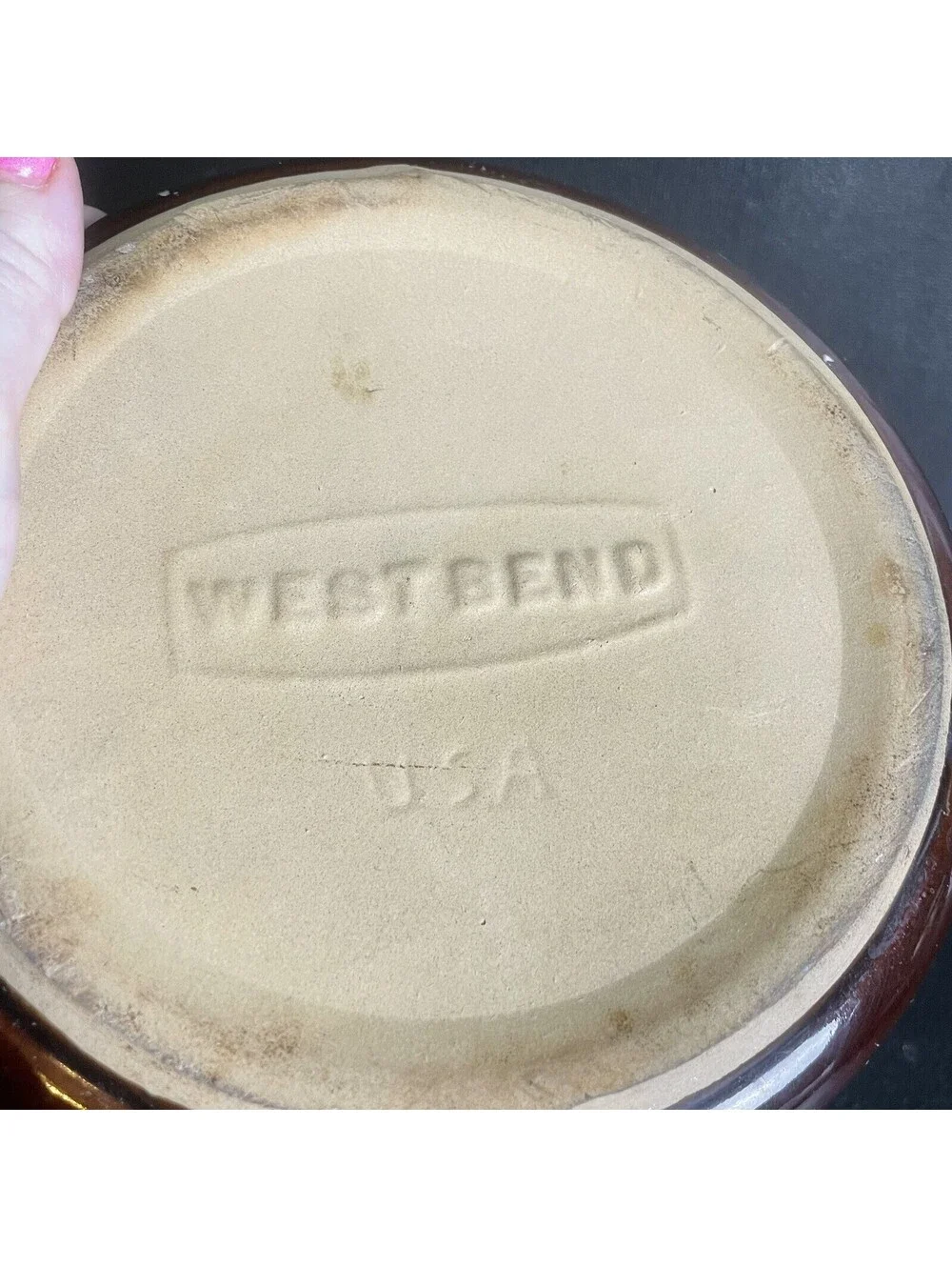 VTG 1970s Bean Pot Crock Brown Glazed Stoneware WESTBEND USA Pottery